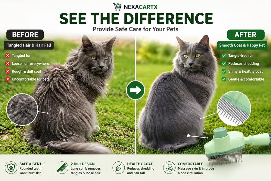 Cat & Dog Self-Cleaning Slicker Brush — Knot Remover & Massage Comb before after