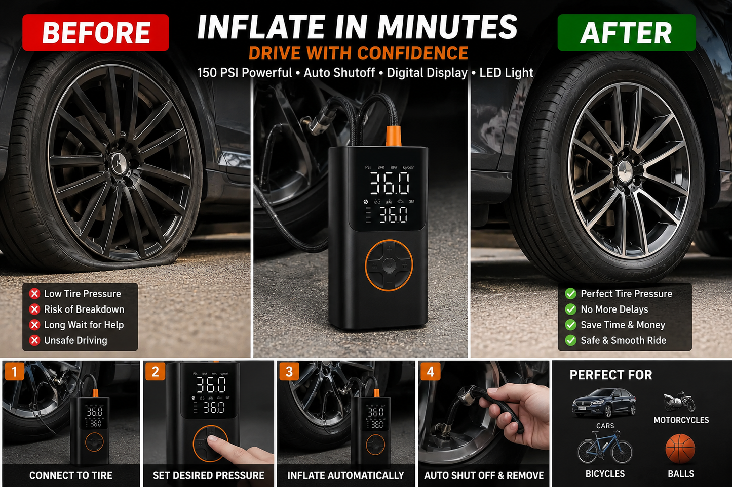 150 PSI Wireless Tire Inflator